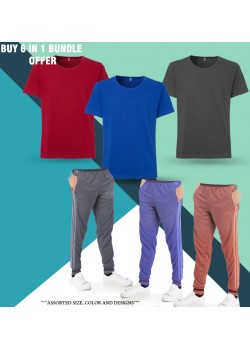 6 in 1 Bundle Offer,Unisex Universal T-Shirt And Tracksuit Set Assorted Colors And Designs, TO87